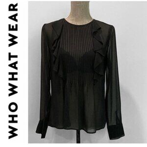 Who WHAT WEAR BLACK FRILL SHEAR BLOUSE